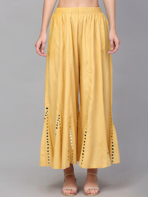 

NEUDIS Women Beige Mirror Work Flared Palazzos