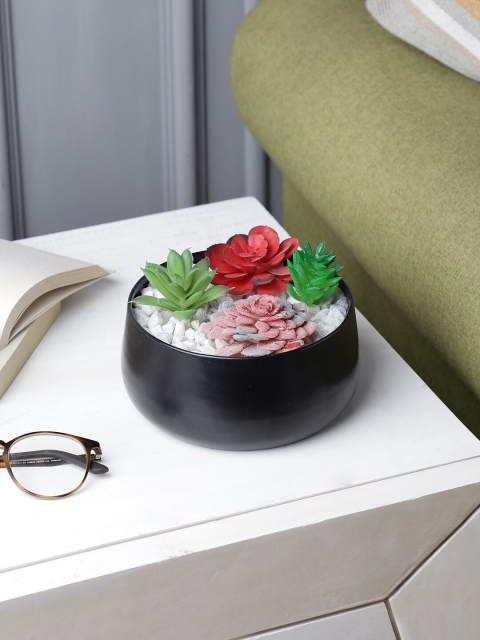 

FOLIYAJ Green & Black Set of 4 Artificial Cactus Plants with Metal Pot
