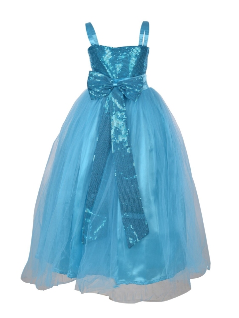 

Samsara Couture Girls Turquoise Blue Embellished Satin Maxi Dress