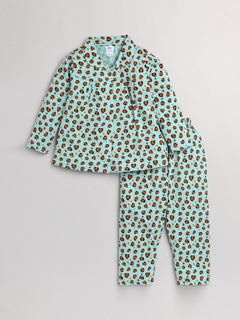 

Dear to Dad Girls Green & Pink Printed Night Suit