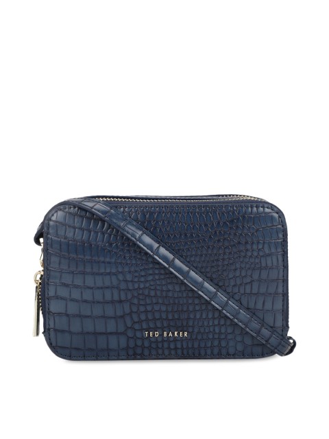 

Ted Baker Navy Blue Animal Textured Leather Structured Sling Bag