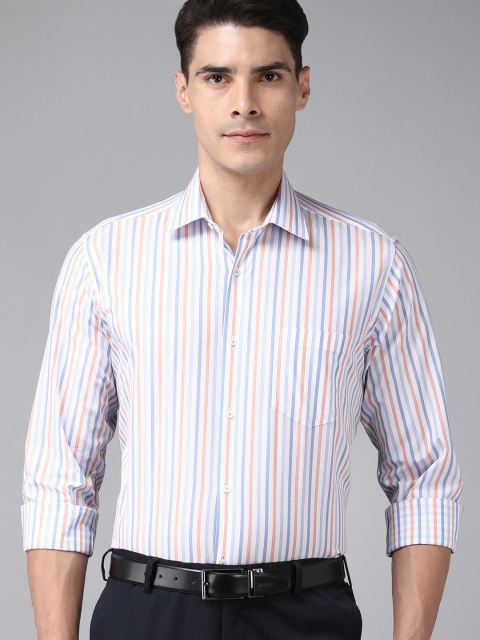 

Van Heusen Men White & Blue Striped Custom Fit Pure Cotton Formal Shirt