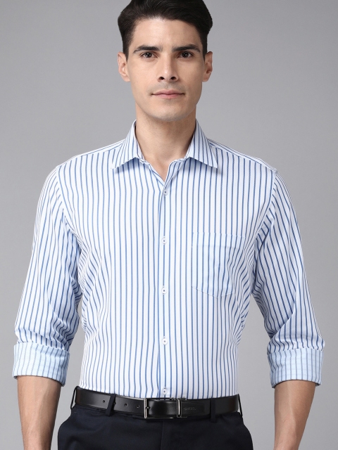 

Van Heusen Men Blue Striped Custom Fit Pure Cotton Formal Shirt