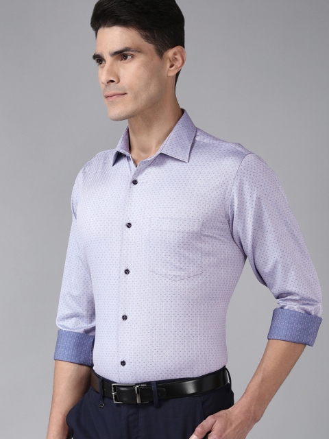 

Van Heusen Men Grey & Blue Printed Custom Fit Pure Cotton Formal Shirt