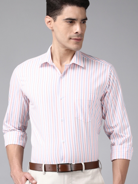 

Van Heusen Men White & Blue Striped Custom Fit Pure Cotton Formal Shirt