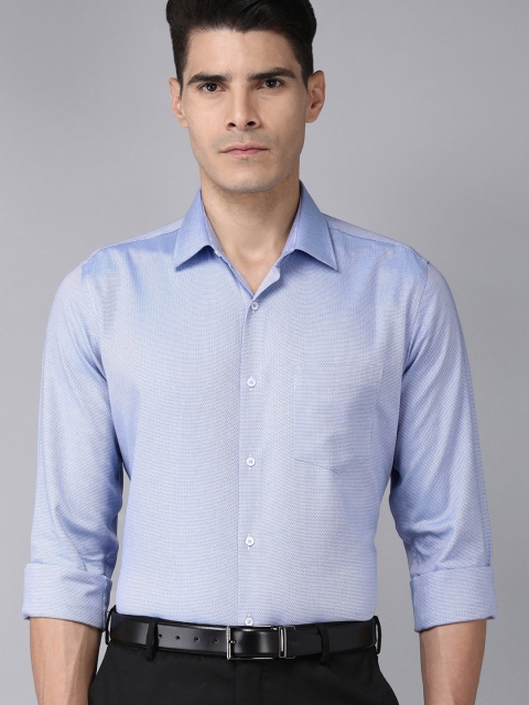 

Van Heusen Men Blue Printed Custom Fit Pure Cotton Formal Shirt
