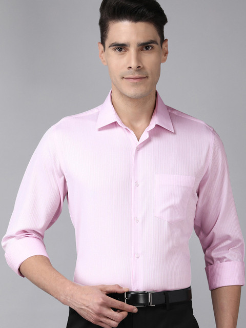 

Van Heusen Men Pink Striped Custom Fit Pure Cotton Formal Shirt