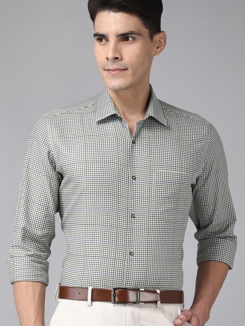 

Van Heusen Men Olive Green & Blue Checked Custom Fit Pure Cotton Formal Shirt
