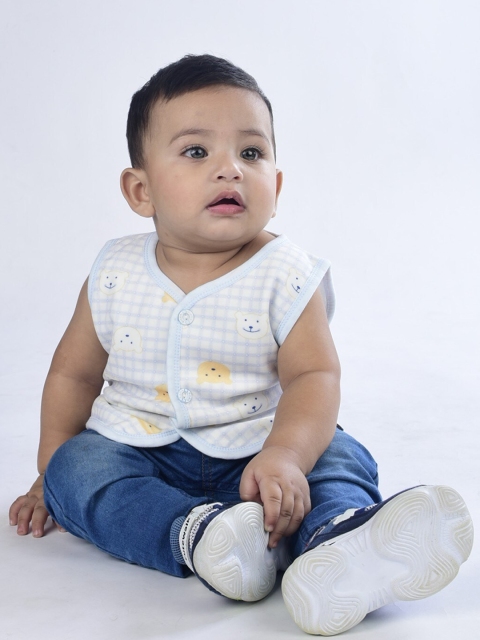 

ahhaaaa Infant Boys White & Blue Printed Waistcoat