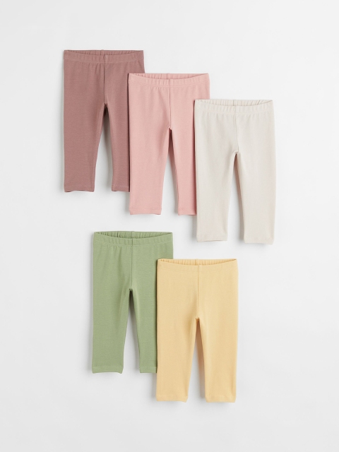 

H&M Girls 5-Pack Jersey Leggings, Green