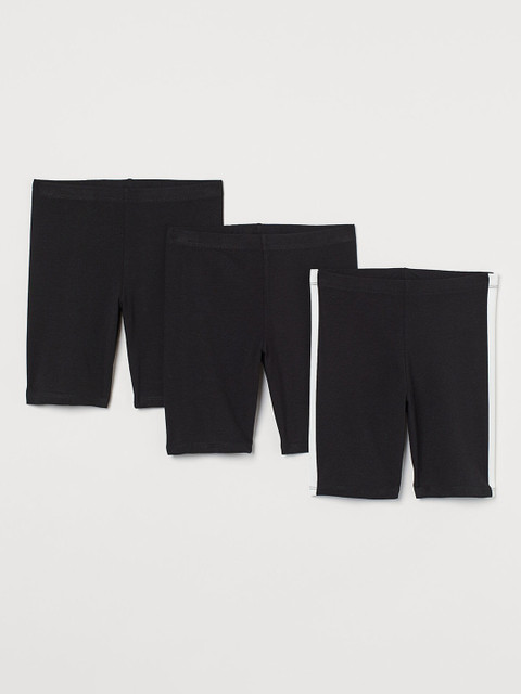 

H&M Girls Black Solid 3 Pack Cycling Shorts
