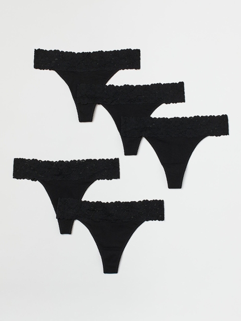 

H&M Women Black 5-Pack Thong Briefs