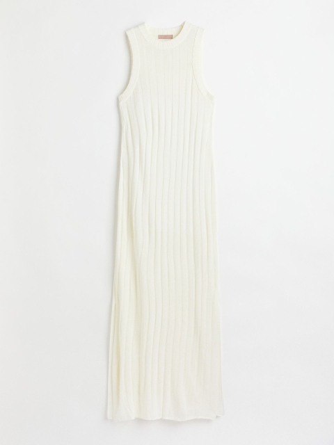 

H&M White Rib-Knit Maxi Dress