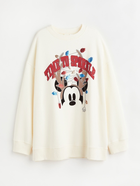 

H&M White Oversized Mickey Mouse Printed Sweatshirt