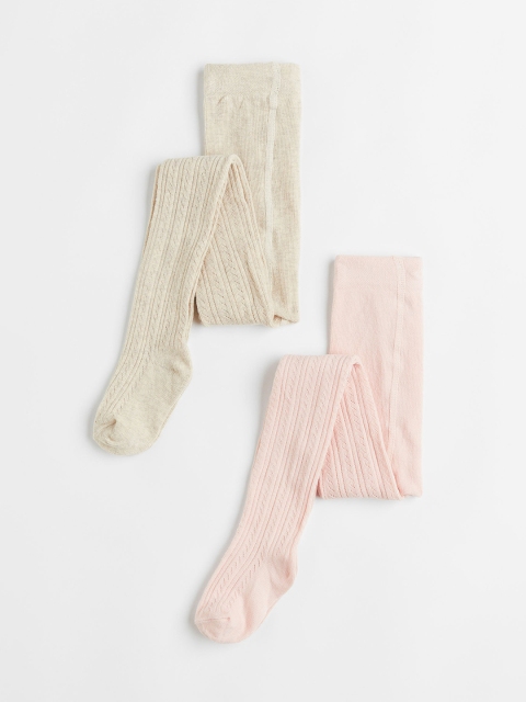 

H&M Girls 2-Pack Pointelle Tights, Pink