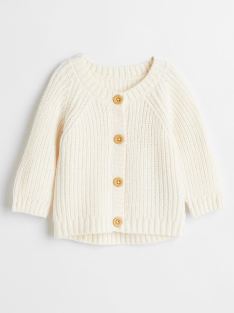 

H&M Girls Cream Coloured Rib-Knit Cardigan