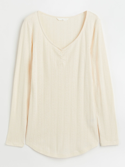 

H&M Women White MAMA Pointelle Cotton Jersey Top
