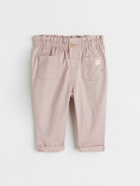 

H&M Girls Pink Solid Cotton Paper Bag Trousers