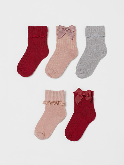 

H&M Girls Grey & Pink Solid 5-Pack Socks