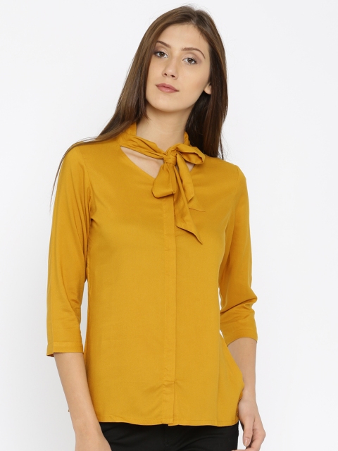 

AND Women Mustard Yellow Solid Shirt Style Top