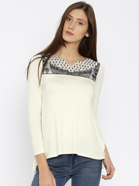 

AND Women Off-White Solid Regular Top