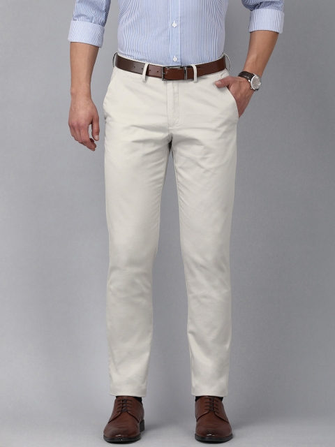 

Van Heusen Men Beige Solid Slim Fit Mid Rise Pure Cotton Formal Trousers