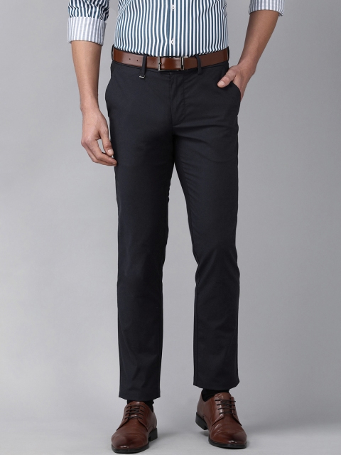 

Van Heusen Men Navy Blue Solid Slim Fit Trousers