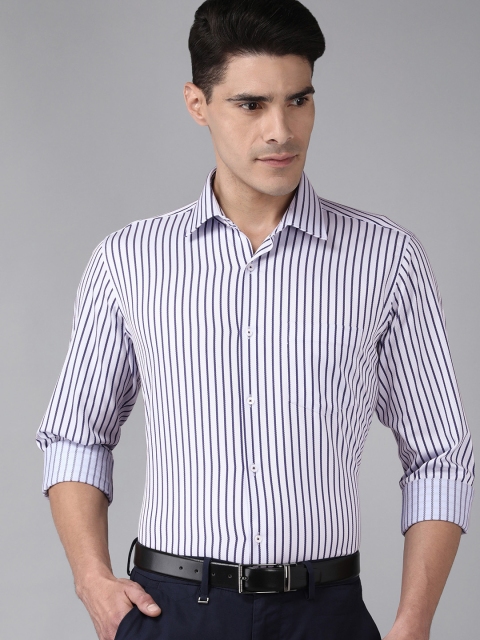 

Van Heusen Men White & Navy Blue Striped Custom Fit Pure Cotton Formal Shirt