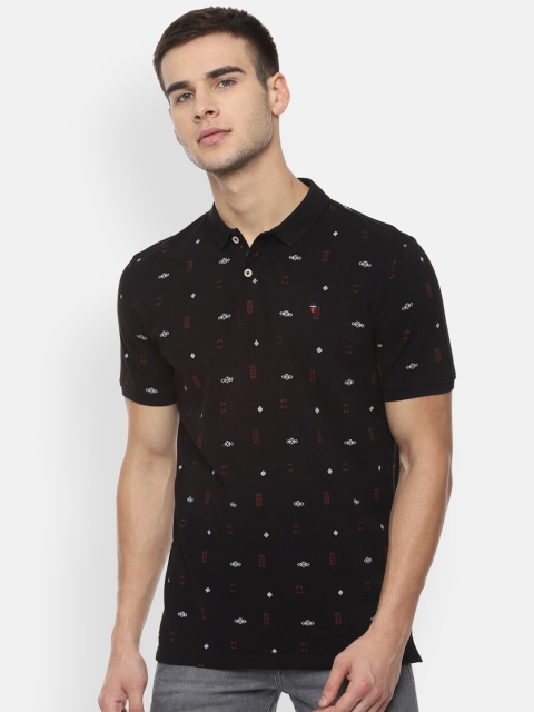 

Louis Philippe Jeans Men Black Printed Polo Collar Slim Fit T-shirt