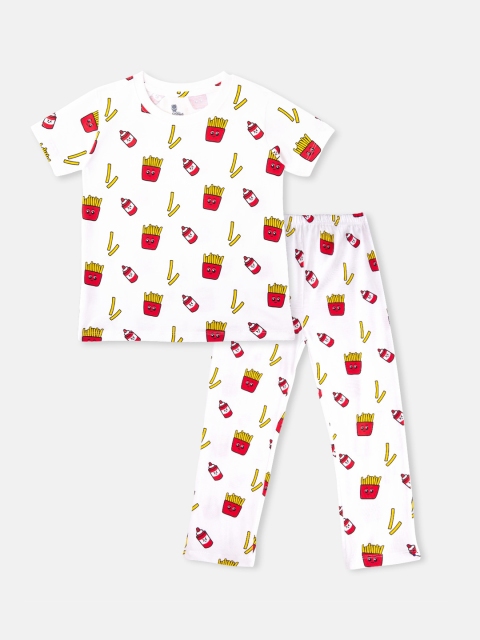 

Cuddles for Cubs Unisex Kids White & Red Printed Night suit