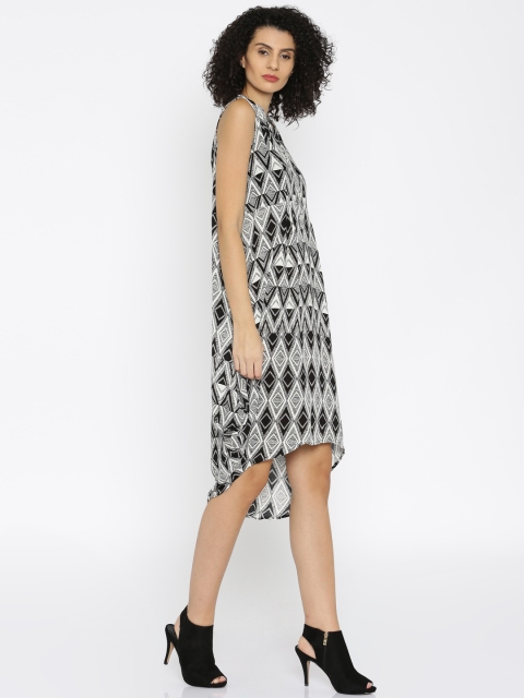 

AND Women Black & White Printed A-Line Dress