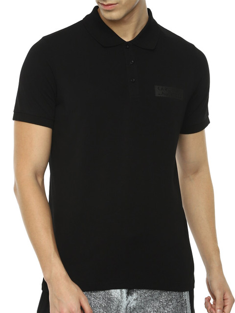 

LAGERFELD Men Black Solid Polo Collar Pockets T-shirt