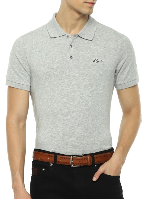 

LAGERFELD Men Grey Polo Collar T-shirt