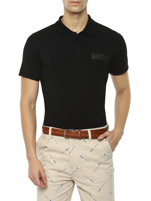 

LAGERFELD Men Black Polo Collar T-shirt