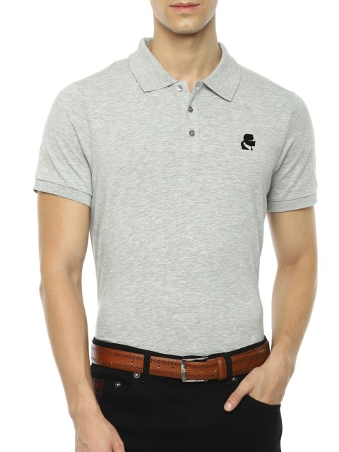 

LAGERFELD Men Grey Polo Collar T-shirt