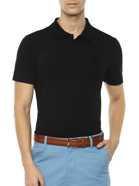 

LAGERFELD Men Black Polo Collar Solid T-shirt