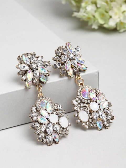 

Ferosh White & Silver-Toned Contemporary Drop Earrings