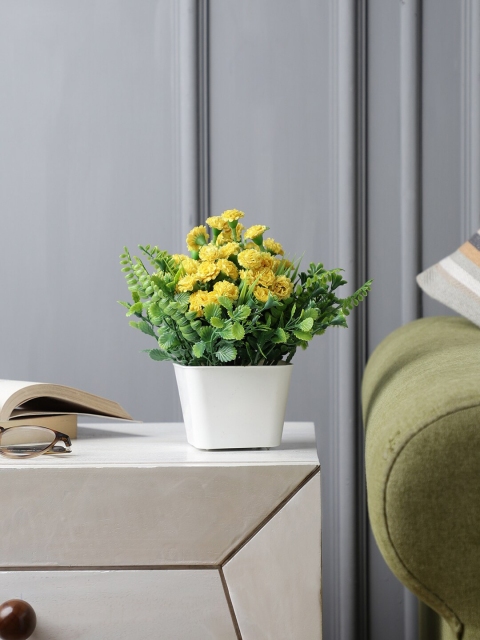 

FOLIYAJ Green Artificial Marigold Plant Flowers With Pot