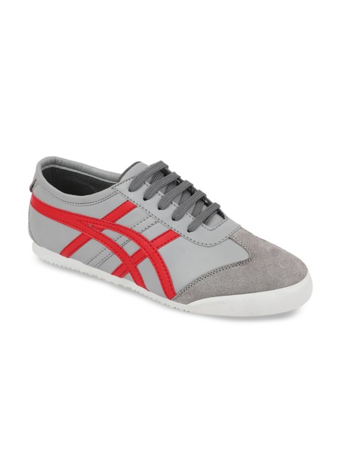 

FAUSTO Men Grey & Red Striped Sneakers