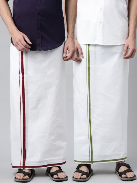 

WHITE HEART Men Pack of 2 White Solid Pure Cotton Dhotis