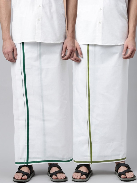 

WHITE HEART Men Pack of 2 White Solid Pure Cotton Dhotis