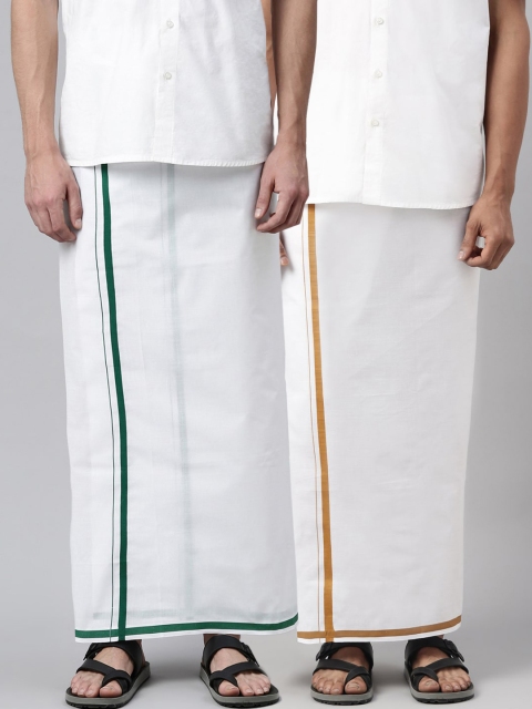 

WHITE HEART Men Pack Of 2 Solid Pure Cotton Dhoti
