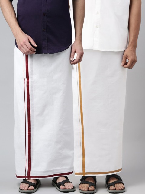 

WHITE HEART Men Pack of 2 White Solid Pure Cotton Double Dhotis