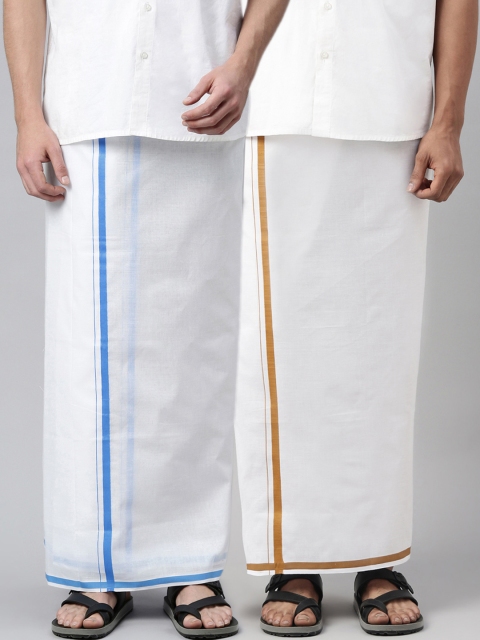 

WHITE HEART Men Pack Of 2 Solid Pure Cotton Dhotis