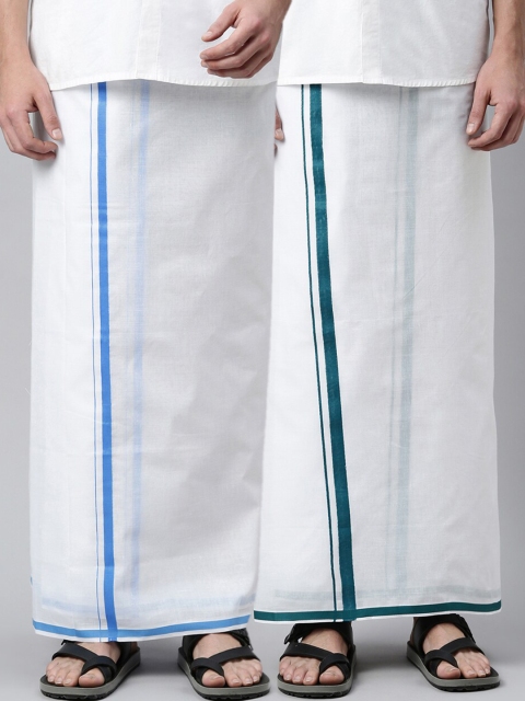

WHITE HEART Men Pack of 2 White Solid Pure Cotton Dhotis