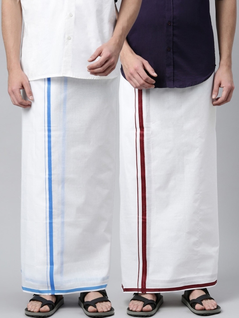 

WHITE HEART Men Pack of 2 White Solid Pure Cotton Dhotis