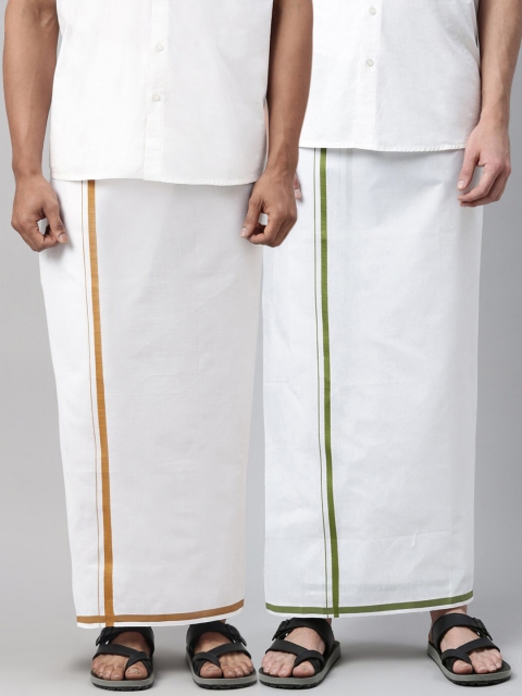 

WHITE HEART Men Pack of 2 White Solid Pure Cotton Dhotis