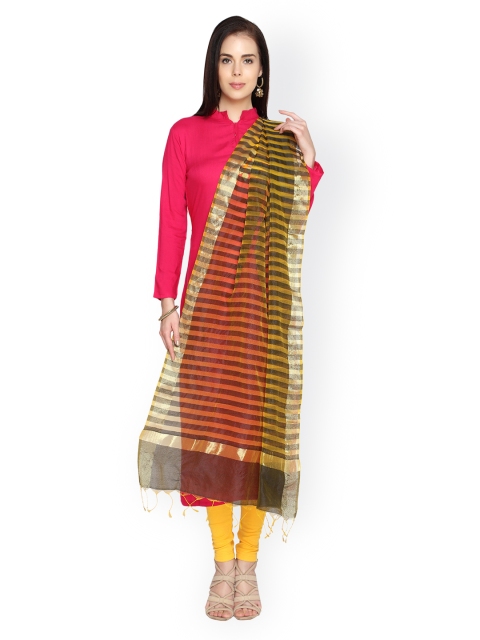 

Dupatta Bazaar Mustard Yellow & Brown Striped Dupatta