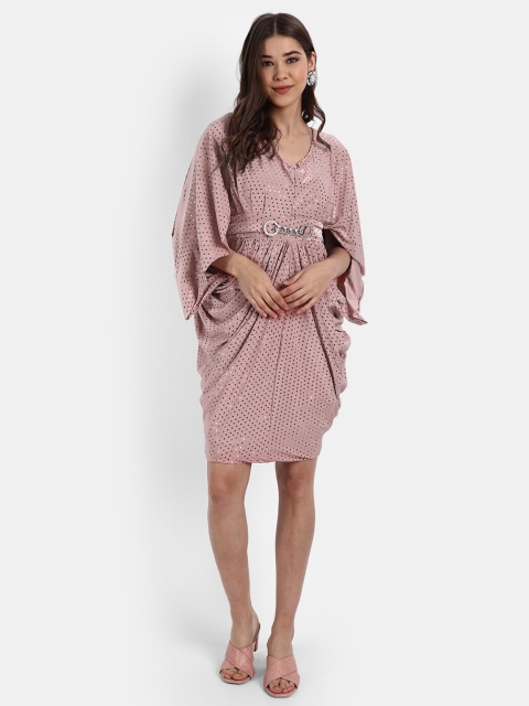 

BROADSTAR Pink Polka Dots Embellished Kaftan Dress