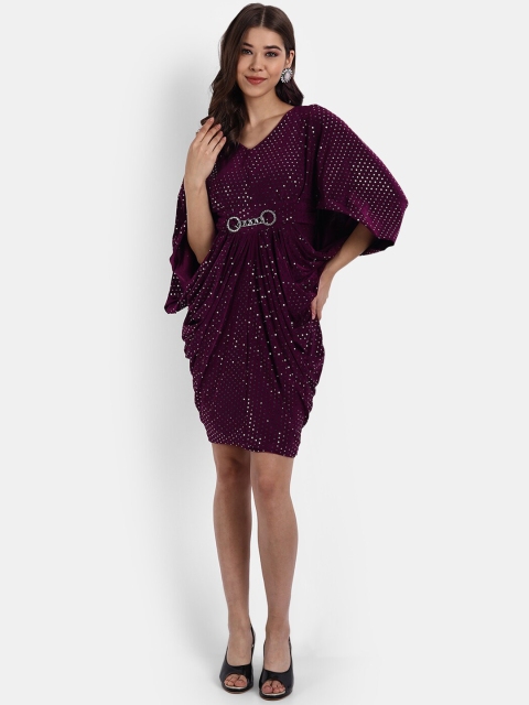 

BROADSTAR Maroon Embellished Bodycon Dress